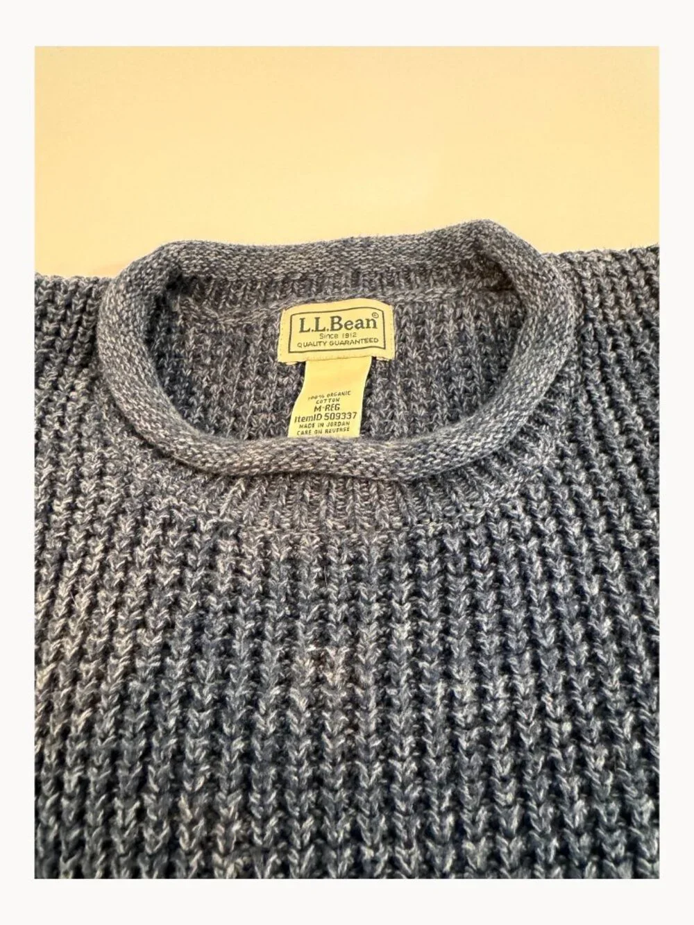 L.L.Bean Organic Cotton Rollneck Sweater Mens M Blue Gray